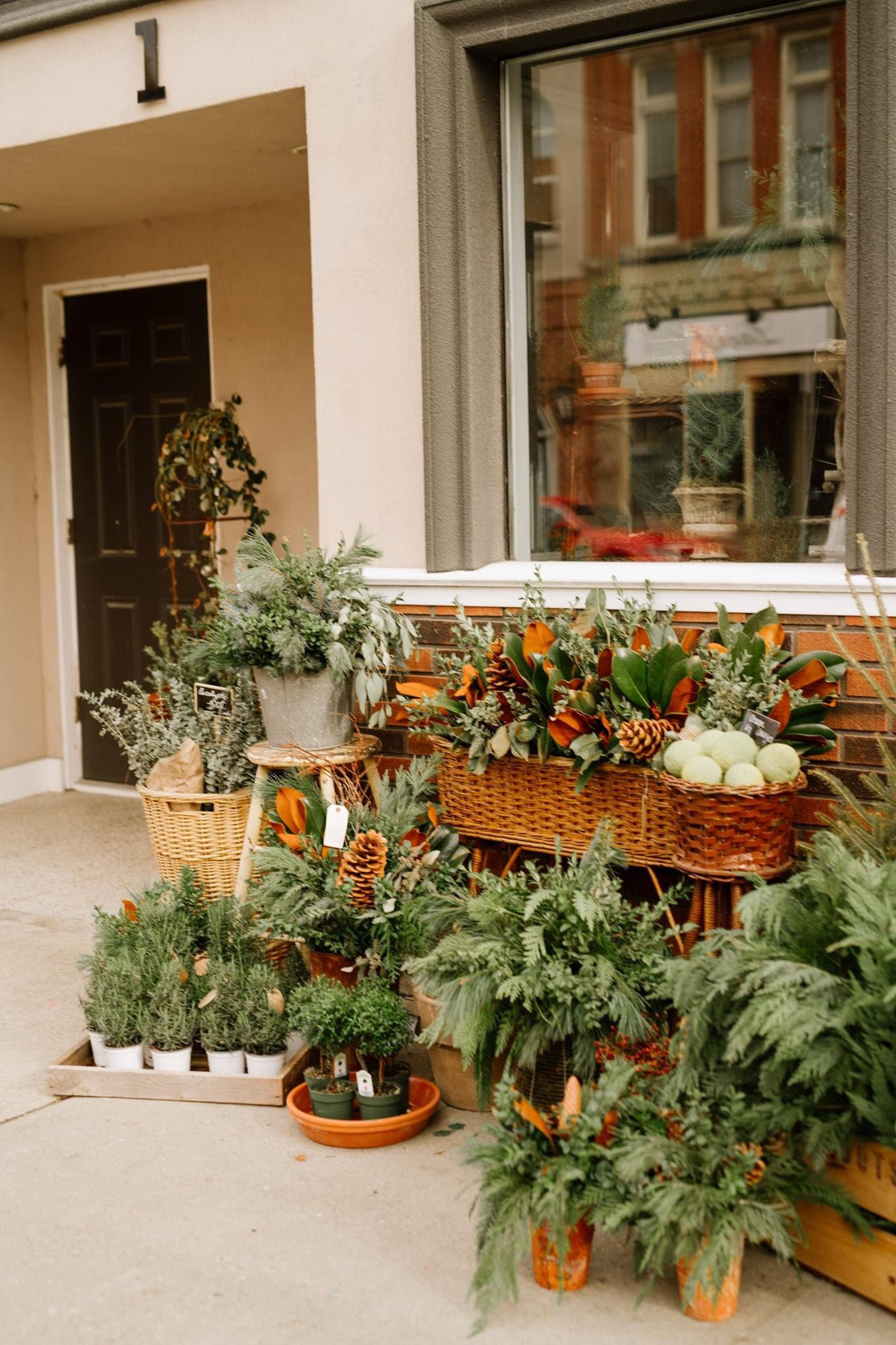 christmas greenery in the Allee front porch Holiday decor